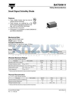 BAT54W-V-GS18 datasheet - Small Signal Schottky Diode