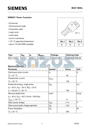 BUZ102AL datasheet - SIPMOS Power Transistor (N channel Enhancement mode Avalanche-rated Logic Level d v/d t rated)