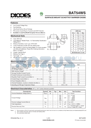 BAT54WS datasheet - SURFACE MOUNT SCHOTTKY BARRIER DIODE