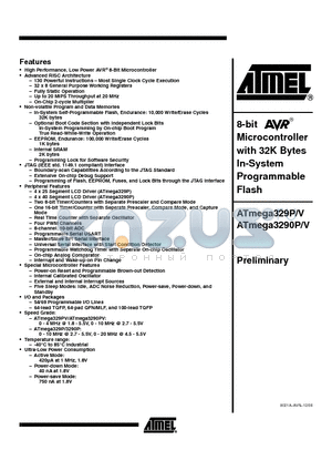 ATMEGA329PV datasheet - 8-bit Microcontroller with 32K Bytes In-System Programmable Flash