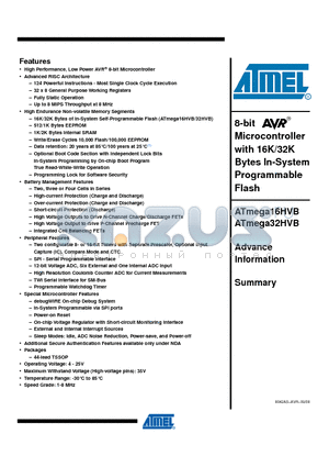 ATMEGA32HVB datasheet - 8-bit Microcontroller with 16K/32K Bytes In-System Programmable Flash