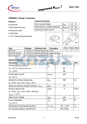 BUZ110SE3045A datasheet - SIPMOS^ Power Transistor