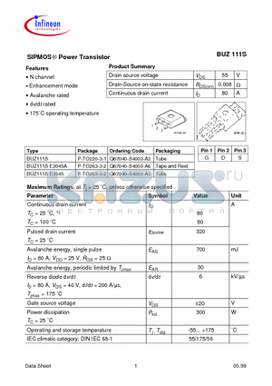 BUZ111SE3045 datasheet - SIPMOS Power Transistor