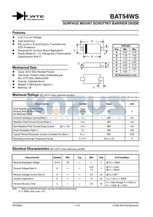 BAT54WS-T3 datasheet - SURFACE MOUNT SCHOTTKY BARRIER DIODE