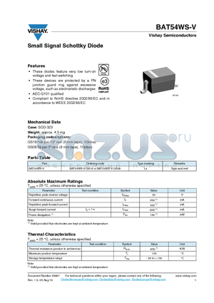 BAT54WS-V datasheet - Small Signal Schottky Diode