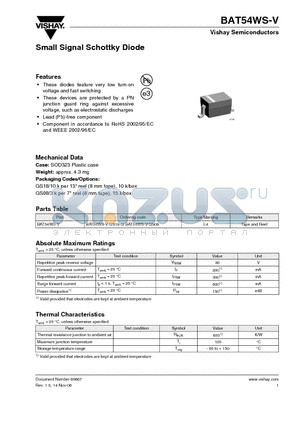 BAT54WS-V-GS08 datasheet - Small Signal Schottky Diode