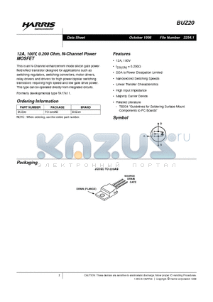 BUZ20 datasheet - 12A, 100V, 0.200 Ohm, N-Channel Power MOSFET