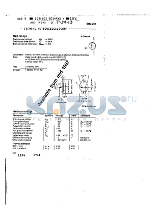 BUZ221 datasheet - main ratings