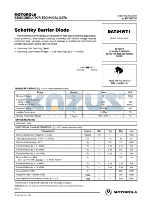 BAT54WT1 datasheet - 30 VOLTS SCHOTTKY BARRIER DETECTOR AND SWITCHING DIODE