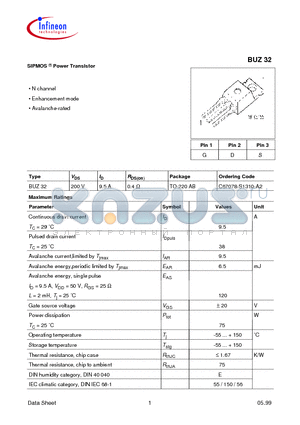 BUZ32 datasheet - SIPMOS  Power Transistor