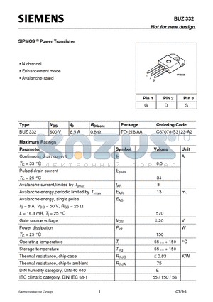 BUZ332 datasheet - SIPMOS Power Transistor(N Channel)