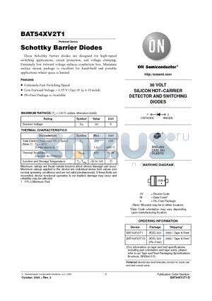 BAT54XV2T1 datasheet - Schottky Barrier Diodes