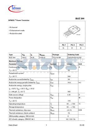 BUZ344 datasheet - SIPMOS Power Transistor