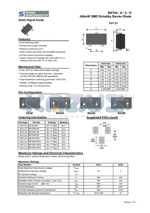 BAT54_11 datasheet - 200mW SMD Schottky Barrier Diode
