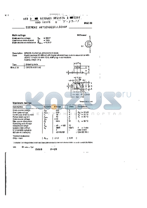 BUZ38 datasheet - main ratings