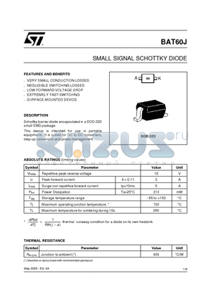 BAT60 datasheet - SMALL SIGNAL SCHOTTKY DIODE