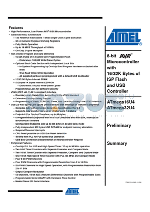 ATMEGA32U4-16MU datasheet - 8-bit Microcontroller with 16/32K Bytes of ISP Flash and USB Controller