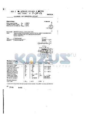 BUZ58A datasheet - main ratings