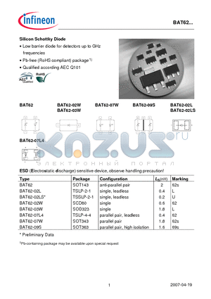 BAT62-02L datasheet - Silicon Schottky Diode