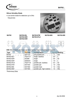 BAT62-07L4 datasheet - Silicon Schottky Diode