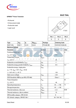 BUZ73AL datasheet - SIPMOS  Power Transistor