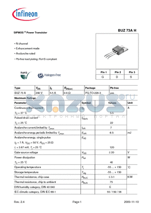 BUZ73AH datasheet - SIPMOS Power Transistor