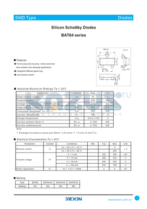 BAT64 datasheet - Silicon Schottky Diodes