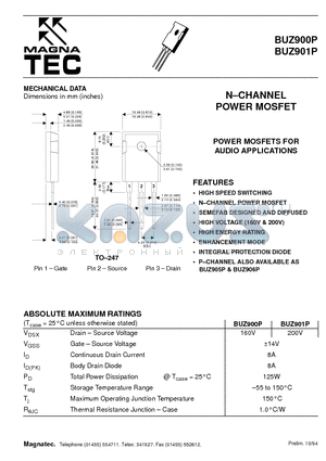 BUZ900P datasheet - NCHANNEL POWER MOSFET