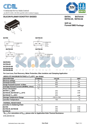 BAT64-06 datasheet - SILICON PLANAR SCHOTTKY DIODES