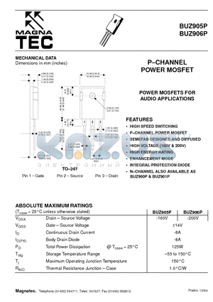 BUZ906P datasheet - P-CHANNEL POWER MOSFET