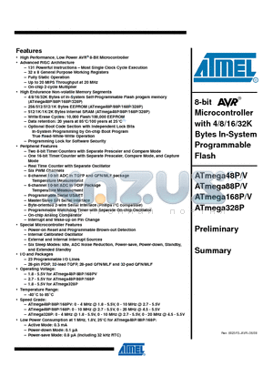 ATMEGA48PV-10PU datasheet - 8-bit Microcontroller with 4/8/16/32K Bytes In-System Programmable Flash