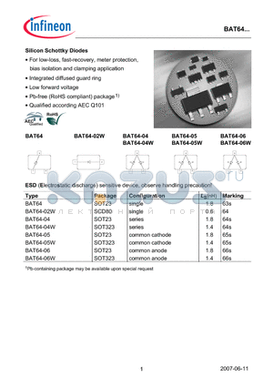 BAT64_07 datasheet - Silicon Schottky Diodes