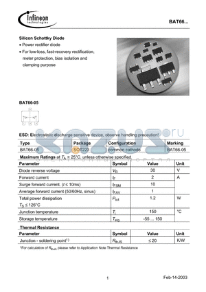 BAT66-05 datasheet - Silicon Schottky Diode