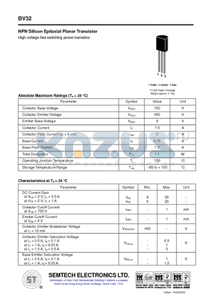 BV32 datasheet - NPN Silicon Epitaxial Planar Transistor