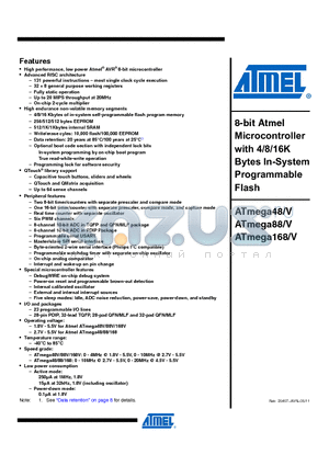 ATMEGA48V datasheet - 8-bit Atmel Microcontroller with 4/8/16K Bytes In-System Programmable Flash