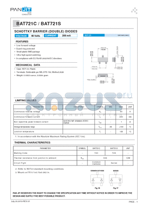 BAT721C datasheet - SCHOTTKY BARRIER (DOUBLE) DIODES