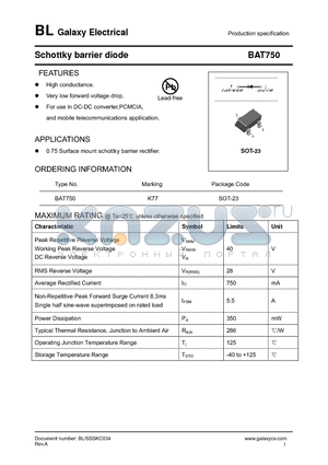 BAT750 datasheet - Schottky barrier diode