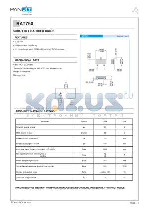 BAT750 datasheet - SCHOTTKY BARRIER DIODE