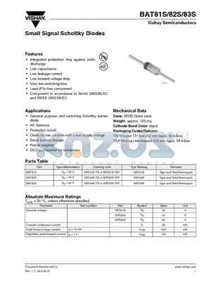 BAT82S-TAP datasheet - Small Signal Schottky Diodes