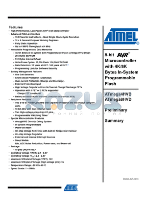 ATMEGA4HVD-4MX datasheet - 8-bit Microcontroller with 4K/8K Bytes In-System Programmable Flash