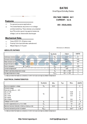 BAT85 datasheet - Small Signal Schottky Diodes