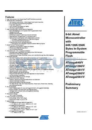 ATMEGA640 datasheet - 8-bit Atmel Microcontroller with 64K/128K/256K Bytes In-System Programmable Flash
