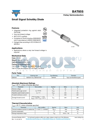 BAT85S_10 datasheet - Small Signal Schottky Diode