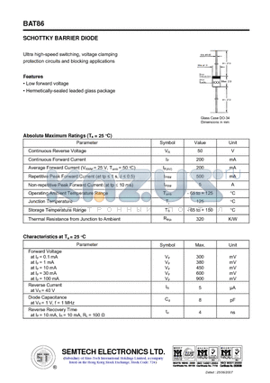 BAT86 datasheet - SCHOTTKY BARRIER DIODE