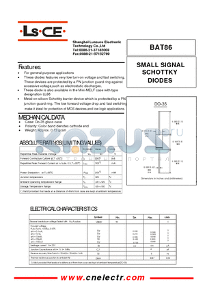 BAT86 datasheet - SMALL SIGNAL SCHOTTKY DIODES