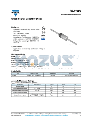 BAT86S datasheet - Small Signal Schottky Diode