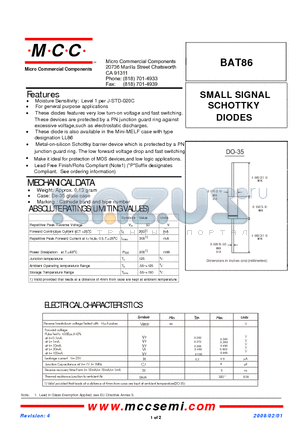 BAT86_08 datasheet - SMALL SIGNAL SCHOTTKY DIODES