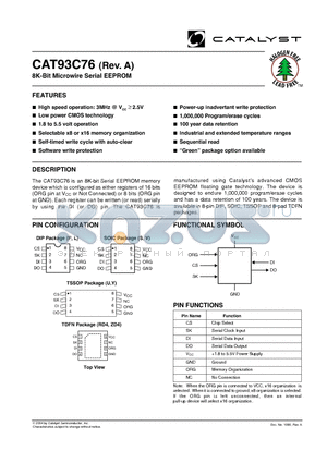 CAT93C76LATE13 datasheet - 8K-Bit Microwire Serial EEPROM