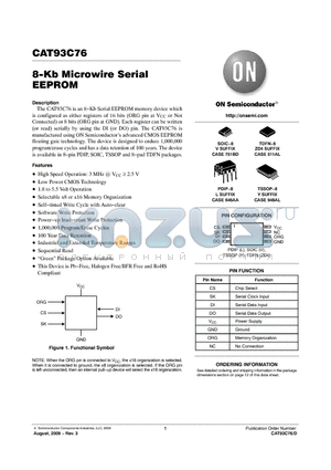 CAT93C76VET2 datasheet - 8-Kb Microwire Serial EEPROM