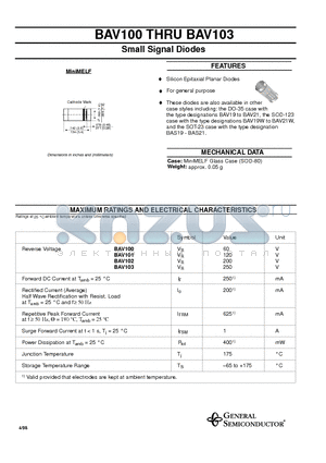 BAV102 datasheet - Small Signal Diodes